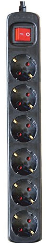SILVER ELECTRONICS - Regleta Enchufe con 6 Tomas con Interruptor, Negro, 6 Enchufes, Cable de 1,5 Metros, Protección Infantil, Toma de Tierra, con protección sobretensiones