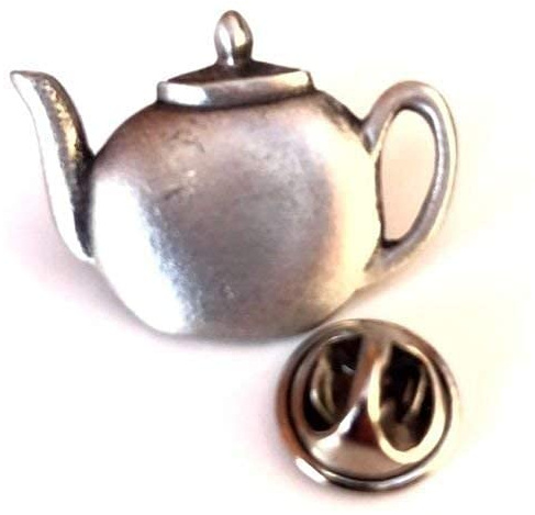 Tea Pot Handcrafted From English Pewter Lapel Pin Badge + 59mm Badge + Gift Bag