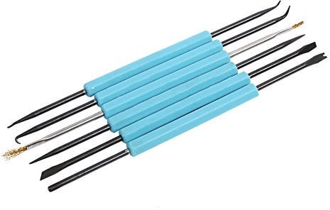 Zerodis 6 in 1 Blau Doppelseitige Solder Assist Demontage Werkzeug, Hex Grip Solder Assist Gabel + Reibahle + Chip Hold + Pinsel + Nadel + Haken