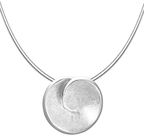 Vinani Damen Halskette mit Anhänger - gewöbltes Kreis Design - gebürstet - Schlangenkette aus Italien - 925 Sterling Silber für Frauen - ABBG-S45