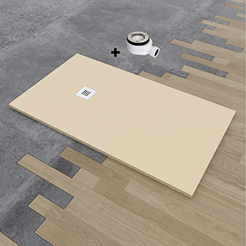 PLATO DUCHA RESINA CARGA MINERAL EFECTO PIZARRA 80X140, CREMA RAL 1015