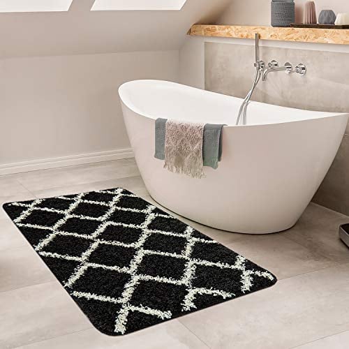 Paco Home Badezimmerteppich Badematte Badteppich Waschbar rutschfest Modernes Skandinavisches Muster Rautenmuster, Grösse:Ø 80 cm Rund, Farbe:Schwarz
