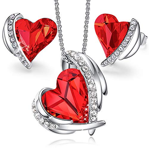 CDE Schmuckset Damen Geschenke für Frauen Herz Halskette Kette Ohrringe Set, Rosegold mit Geschenkbox Valentinstag Jahrestag Geburtstag Muttertags Freundin Ehefrau Mädchen