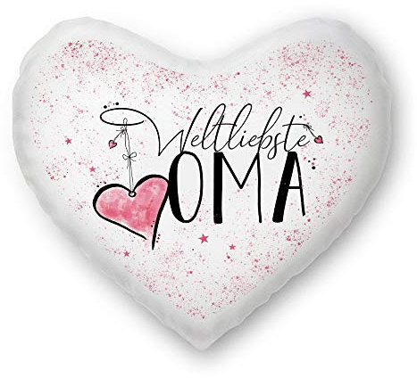 Familie-Kissen mit Spruch für die Weltbeste Oma Herzkissen - Kissenbezug inklusive Kissen/Verwandte/Geschenk-Idee/Liebling/Kinder/Herz-Kissen / 100% Polyester