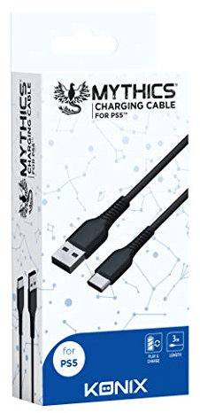 Konix Mythics Cable de carga para mando DualSense PS5 - Cable USB tipo A a C de 3 m - Negro