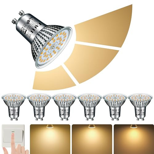 EACLL GU10 LED Warmweiss 10W 3-Stufen Dimmbar über Lichtschalter, 6 Stück. 1150 Lumen 3000K Ersetzt 125W, 3 Helligkeitsstufen mit Memory-Funktion, 3-in-1 Flimmerfrei Reflektorlampe, Dimmen ohne Dimmer