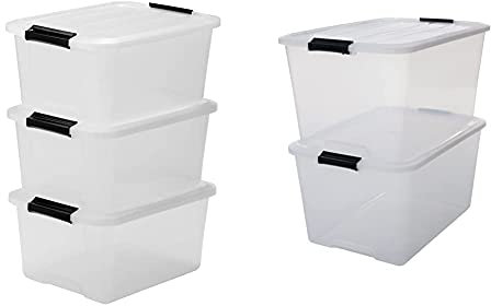 Iris, 3er-Set stapelbare Aufbewahrungsboxen 'Top Box', mit Deckel und Klickverschluss, 15 Liter, Kunststoff/Plastik, transparent, 2er-Set Aufbewahrungsboxen, 45 Liter, Kunststoff