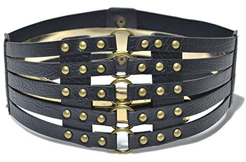 Black Sugar Serre Taille Ceinture Femme Fille Large Punk Rock Gothique Noir Marron Steampunk Pink Victorien Médiéval Bronze Anneaux PU Solide (Noir, Anneaux)