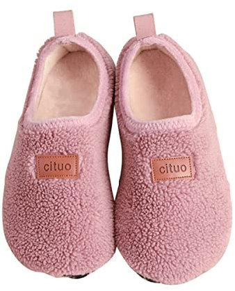 AUXDIQ Hiver Chaussons de Maison pour Mixte Femme Homme Peluche Pantoufle Chaussettes de Sherpa Toison, Rose, 35/36 EU