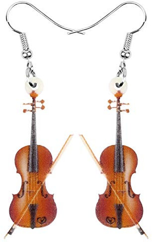 DUOWEI Acryl niedliche Musik Bass E-Gitarre Ohrringe Charms Instrument Tropfen baumeln Schmuck Geschenke für Frauen Teenager Mädchen (Braun)