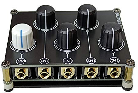SOLUPEAK Mini 4-Wege-Audio-Mixer, Stereo, 4-in-1-Out-AUX, passive 3,5-mm-Line-Level-Steuerung MX41