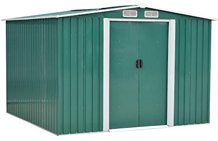 Garden Sheds Tool Storage House Metal Garden Apex Roof Storage Shed Door On 8FT Side(Green, 8x6)