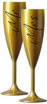 Print Maniacs Champagne Premium Gold Flute Glass Bride Groom Mr Mrs Wedding Maid Honour Wine Cocktail Prosecco Celebrations Gift (Black, Mr + Mrs Set)