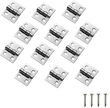 100Pcs Mini Brass Hinges Hardware 10 x 8mm 180 Degree Miniature Furniture Wooden Box Jewelry Chest Box Dollhouse Cabinet DIY Accessories (Silver)