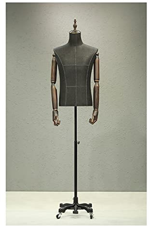 YZSHOUSE Schneiderpuppe Schaufensterpuppe Torso Männer Schneiderbüste Baumwolle verstellbar Quadratische Basis aus Metall Mit Massivholzarm Kleidung Anzeige (Size : Universal Wheel)