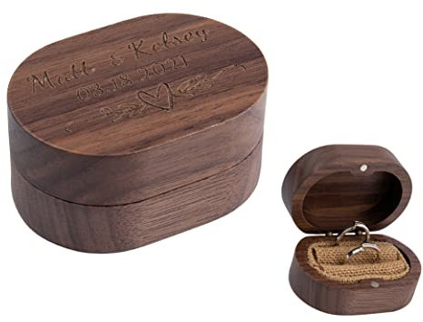 Lovejewellery Holz Ehering Box Personalisierte Ringkissen mit Namen & Datum Graviert Ringbox zur Hochzeit Ringschatulle Ringetui für Vorschlag Verlobung Geburtstags Zeremonie (# 2), (DE-AS106407)