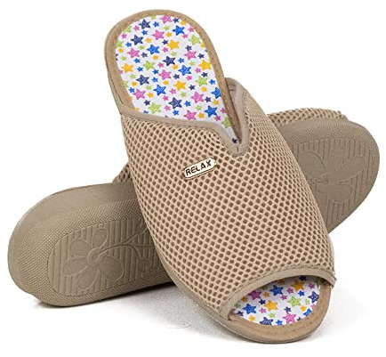 CoboFamily Zapatillas de Casa Mujer Verano Primavera, Zapatos Mujer Cómodos Rejilla Cuña Punta Abierta Cerrada Anatómica Fabricado en España Talla 35-41 (41, 502 BEIG)