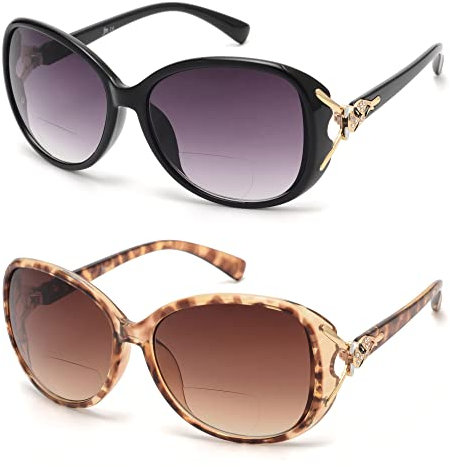 JM Klassisch Bifokal Lesebrille Platz Stylish Gradient Sonnenbrillen Leser für Damen Schwarz+Braun +1.5