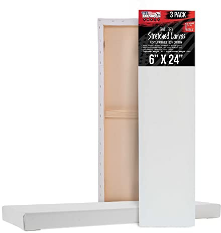 U.S. Art Supply Long Stretched Canvas for Painting 6x24 inch Gallery Depth 1-1/2 Thick, 3-Pack - 12oz Acrylic Gesso Triple Primed, Professional Artist Quality, 100% Cotton - Pouring, Oil Paint
