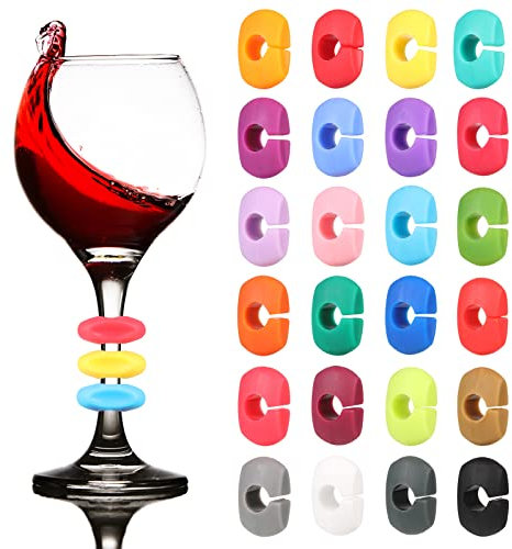 ueslwser 24 Pieces Wine Glass Charms, Drink Marker, Silicone Wine Marker, Reusable glass markers for drinks For Parties Halloween Party, Christmas Celebration