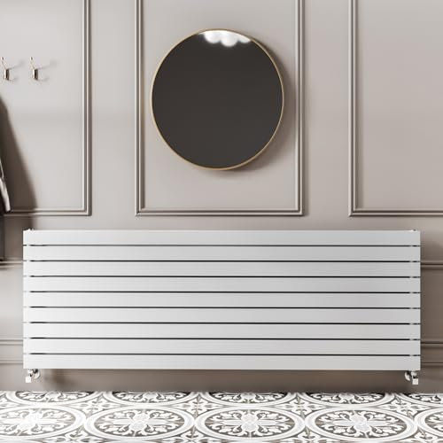 Go Bathrooms Pinta 610 x 1800mm Horizontal Radiator White Flat Panel Double Column Wall Mounted Designer White Radiator Central Heating Includes Brackets