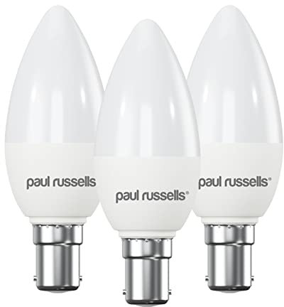 paul russells LED Candle – Small Bayonet Fitting Dimmable Light, 5.5W B15 C37 LED Bulbs, 40w Equivalent, 6500K Daylight, Dimmer SBC Energy Saving Ceiling Lightsbulbs, Pack of 3