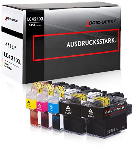 Logic-Seek 5 kompatible LC-421 XL Tintenpatronen passend für Brother DCP-J1050DW, DCP-J1140DW, MFC-J1010DW,2 X Black 1 X Cyan-Magenta-Yellow 5er-Set