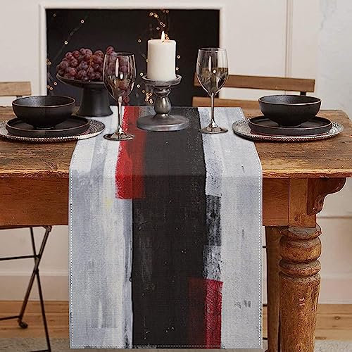 Emvency Tischläufer, Schwarz und Weiß, modernes grau-rotes Kunstgemälde für Küche, Couchtisch, Familienessen, Urlaub, Partys, Hochzeiten, Veranstaltungen, Dekoration (33 x 183 cm)