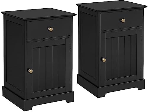 Yaheetech 2er Set Nachttisch Nachtschrank Nachtkommode mit Schublade und verstellbarem Einlegeboden Boxspringbett Beistelltisch Sofatisch für Schlafzimmer/Wohnzimmer, Schwarz