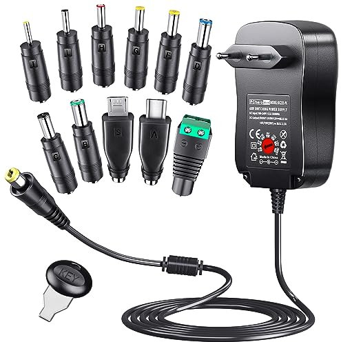 PChero 48W CA/CC Adattatore di Alimentazione Elettrica a Commutazione Universale con 11 Spine CC, Inclusa Presa USB per 5V 6V 7.5V 9V 12V 15V 19V 20V 2.5A 4A Dispositivi Elettronici Domestici