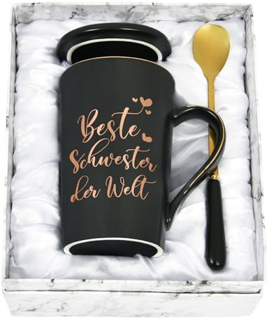 Joymaking Beste Schwester Geschenk Personalisierte Geschenke für Schwester Kaffeetasse mit Spruch - Beste Schwester der Welt, Geburtstagsgeschenk für Schwester Freundin 400ml Schwarz Tasse Geschenk