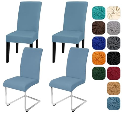 Yugarlibi Lot de 4 housses de chaise extensibles pour chaise basculante - Amovible et lavable - Protection pour cuisine, restaurant, hôtel, banquet, mariage (gris-bleu, 4 pièces)