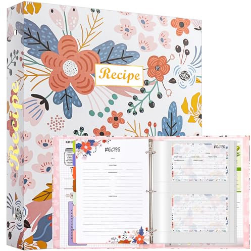 Hihealer 3 Ring Recipe Binder Large Recipe Book to Write in Your Own Recipes with Recipe Cards 4x6, Unique Gifts for Women Grandma - 32x26cm (Weiß)