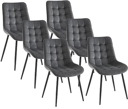 Vente-unique-Polsterstuhl 6er-Set - Samt & schwarzes Metall - Grau - OLLUA