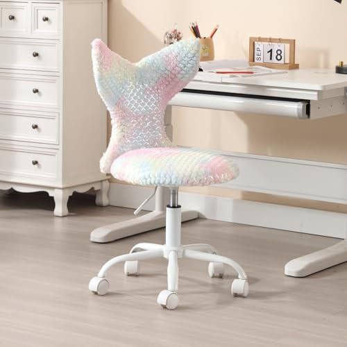 chairus Kunstfell Kinder Schreibtischstuhl für Kinderzimmer Höhenverstellbarer Jungendstuhl ohne Armlehne Drehstuhl für Kinder (Bunt)