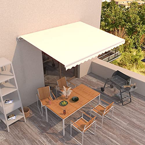 heybb Gelenkarmmarkise Einziehbar 450x350 cm Creme Freistehende Markise Kassettenmarkise