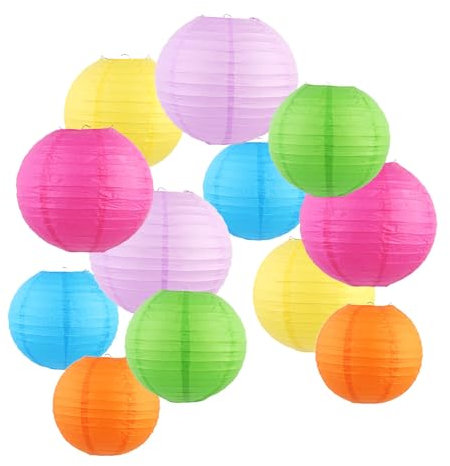 ZYOOO 12 Stück Pastell Bunt Papierlaterne Lampion rund Lampenschirm (25cm, 20cm,15cm) Lampions Hochzeit,Deko Gartenparty,Bride to Be Deko