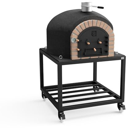 MOVELAR - Holzofen für den Außenbereich, Modell VESUVIUS (Schwarz - 120 x 120 x 165 cm) – isoliert mit Kork & 3 Keramikmatten, handgefertigter Holzofen für den Außenbereich