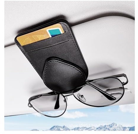 Adunsiaoto Auto-Sonnenbrillenhalter-Clip, PU-Leder Auto Brillenhalter, Auto-Sonnenblende Magnetischer Sonnenbrillenclip, PU-Leder-Brillenclip-Visier-Organizer(Schwarz)