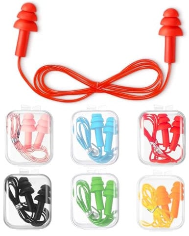 6 Pairs Corded Earplugs Silicone Earplugs, Noise Cancelling Waterproof Ear Plugs Swimming for Kids Adult Ear Protectors, Reusable earplugs for Sleeping, Work, Studying, Travel, Shooting Range and More