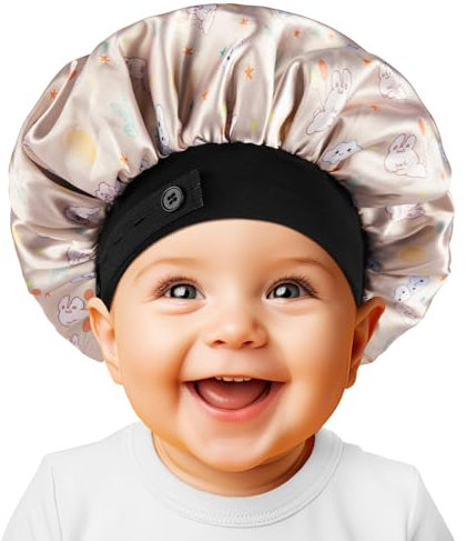 Baby-Haube, weiche Seide Satin Haube für Mädchen Jungen Kleinkind, Double Layer breite elastische Band Kinder Schlafmütze, einstellbare rosa Nacht Hut für Kleinkind Kind natürliches Haar lockiges Haar