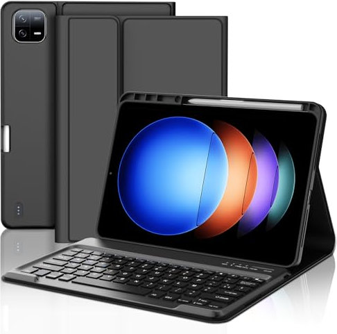 FOGARI Teclado para Xiaomi Pad 6s Pro 12.4'' 2024 | AZERTY Francés Teclado Bluetooth Inalámbrico, Funda Inteligente Teclado para Xiaomi Pad 6s Pro 2024 - Negro