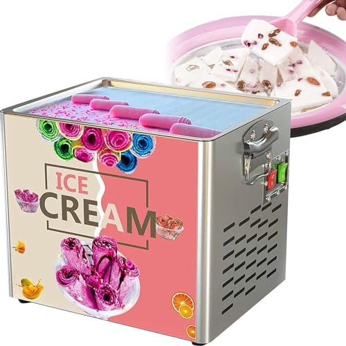 DPQYJPP Máquina Hacer Helados enrollados Comercial 180 W, máquina para Hacer Rollos Helado, máquina para Hacer Crema Yogur salteada Acero Inoxidable para Bares, cafeterías, confiterías