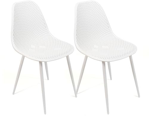 THE SECRET HOME - Conjunto de 2 y 4 Sillas en Polipropileno y Metal/Madera - Asiento de Diseño Ideal para Comedor y Cocina - Varios Modelos (2, Modelo 7 - Blanco)