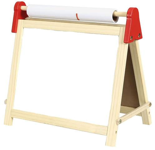 Easy Playhouse Wooden Table Top Easel for Children. Double Sided, White Board and Chalk Board. Chalk, Eraser, Markers, Alphabet, Stickers and Paper Roll. Age 3+