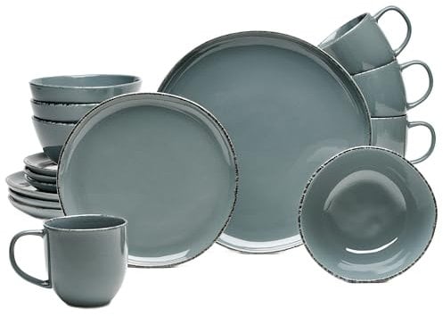 Van Well | URBAN Kombiservice 16teilig grau für 4 Personen im modernen Design aus Keramik Steinzeug mit Müslischalen, Kaffeetassen, Dessertteller und Speiseteller