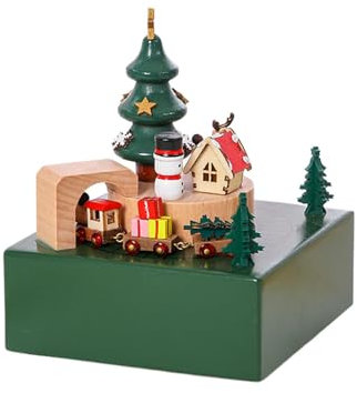 Spieluhr Weihnachten, magnetische Zug-Feiertagsanzeigen, Desktop-Holzhandwerk, leichte Innen-Sammeldekoration, bewegliche Zug-Spieluhr, Urlaubs-Spieluhr für Familien, siehe Beschreibung,, Refer to