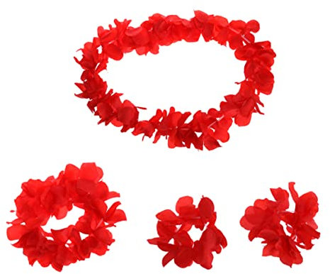 Ciieeo 4stücke Blumenkranz Set Hawaii-thema Mit Blumenketten Halskette Und Armbändern Blumengirlande Für Damen Und Mädchen Partyzubehör Für Luau-feiern Und Besondere Anlässe Rot