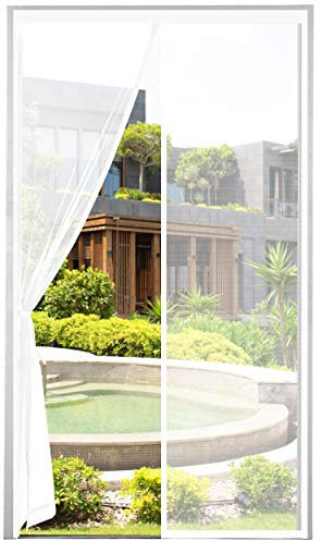 Cinkee Fliegengitter Balkontür 95x210cm,Magnet Fliegengitter Tür,Insektenschutz für Balkontür Kellertüren und Terrassentüren,Kein Bohren, Klettverschlussbefestigung,Weiß