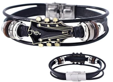Kuehssn Bracelet de guitare, bracelet manchette en corde tressée, bracelet réglable de style punk, bracelets multicouches tissés à la main pour amis et famille, Refer to description, de zinc